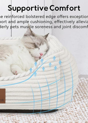 Cat Dog Bed for Pets, Rectangle Pet Bed Gift for Puppy and Kitten, Machine Washable Calming Fluffy Pet Couch Sofa for Indoor Outdoor, Portable Soft Cat Bed with Non-Slip Bottom (Small, Cream)