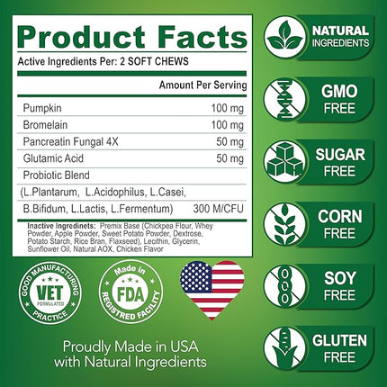 No Poo Chews for Dogs - Advanced Coprophagia Stool Eating Deterrent for Dogs - Stop Dog Poop Eating - Probiotics & Digestive Enzymes Supplement - Made in USA - Vet Formulated - 120 Soft Treats