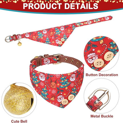 EXPAWLORER Christmas Dog Collar and Leash Set - Adjustable Collars with Bow Tie, Bandana, and Bell for Small, Medium, Large Dogs and Cats - Tangle Free Leash - Perfect for Pets