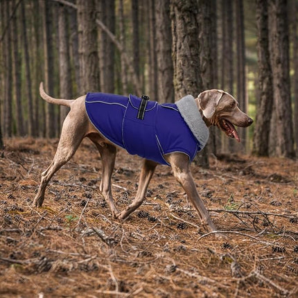 Lelepet Warm Dog Coat Reflective Fleece Vest Waterproof Dog Jacket with Adjustable Buckle Hook & Loop Windproof Cold Weather Coats for Small Medium Large Dogs, Blue, L