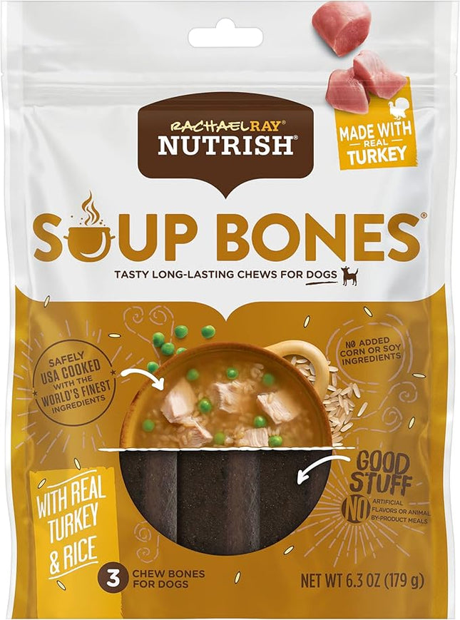 Rachael Ray Nutrish Dog Chews Soup Bones With Real Turkey & Rice, 24 Dog Treats