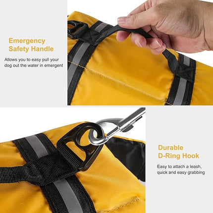 HAOCOO Dog Life Jacket Vest Saver Safety Swimsuit Preserver with Reflective Stripes/Adjustable Belt Dogs?Yellow,S