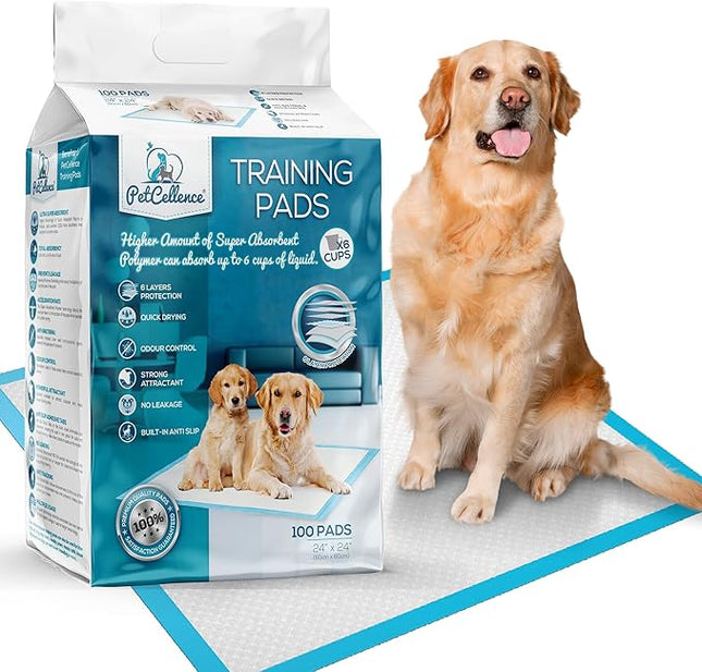 Large Puppy Pads 100 Count - 24" x 24" Pee Pads for Dogs with Adhesive Sticky Tapes, Ultra Absorbent Dog Pads, Perfect for Incontinent Dogs and Potty Toilet Training