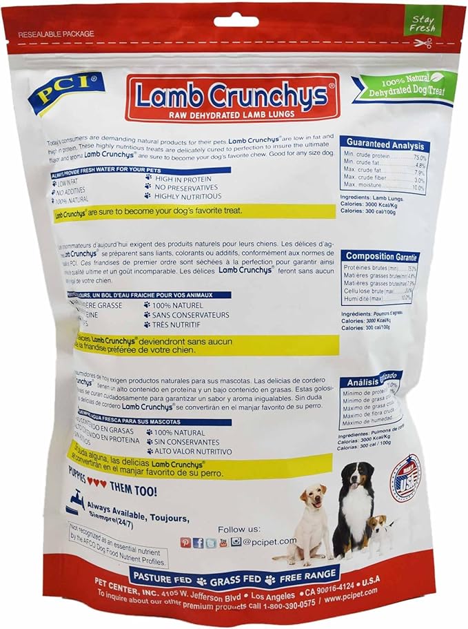 PCI Pet Center Inc. Lamb Crunchys Raw Dehydrated Lamb Lungs Dog Treats, 16 Ounce Pack, LAM-016MC