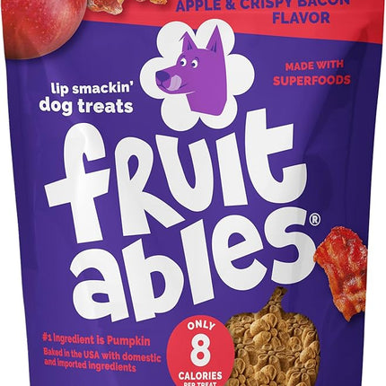 Fruitables Baked Dog Treats, Healthy Pumpkin Treat for Dogs, Low Calorie & Delicious, Free of Wheat, Corn and Soy, Made in The USA, Apple and Crispy Bacon Flavor, 20oz