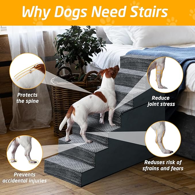 31" H Dog Stairs for Small and Medium Dogs 7-Step Ramps for High Beds and Couch Non-Slip Extra Wide Pet Stairs for Old Dogs and Puppy and Cat - Stable & Durable with Machine Washable Cover Indoor