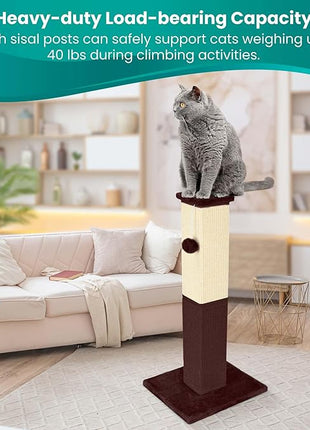 Cat Scratching Post, 32 Inch Cat Scratching Post for Large Cats, Cat Scratcher with Nature Sisal, Cat Scratch Post for Indoor Large Cats and Kitten, Brown