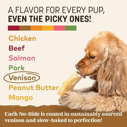 Earth Animal No Hide Chews - Long Lasting Rawhide Free Small Dog Chews Rolls, Venison - 2 Count