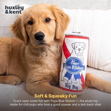 Huxley & Kent Funny Dog Toy w/Squeaker – Power Plush Squeaky Dog Toys for Small, Medium & Large Dogs – Soft Stuffed Animal for Indoor Play & Fetch - Pups Blue Ribbon, Small