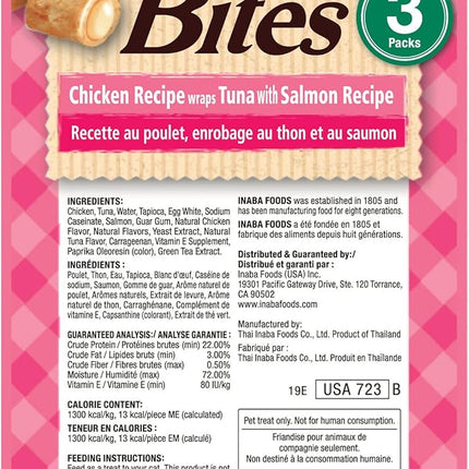 INABA Churu Bites for Cats, Soft Baked Chicken Churu Filled Cat Treats with Green Tea Extract, 0.35 Ounces Each Tube, 9 Tubes Total, Tuna with Salmon Recipe