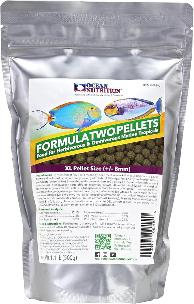 Ocean Nutrition Formula Two Pellets - Fish Food for Herbivorous & Omnivorous Marine Tropical Fish, High Protein(40%) - 1.1 lbs (500 g) XL Pellets