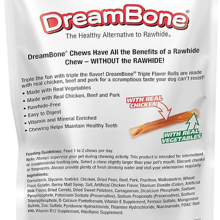 DreamBone Triple Flavor Rolls 6 Count, Rawhide-Free Chews for Dogs