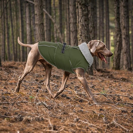 Lelepet Warm Dog Coat Reflective Fleece Vest Waterproof Dog Jacket with Adjustable Buckle Hook & Loop Windproof Cold Weather Coats for Small Medium Large Dogs, Army Green, S