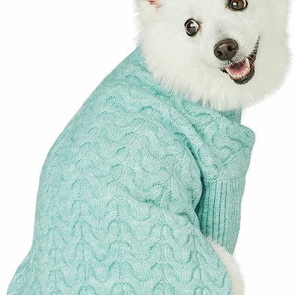 Blueberry Pet Classic Fuzzy Textured Knit Pullover Turtle-Neck Dog Sweater in Heathered Jade, Back Length 10", Super-Soft, Machine Washable