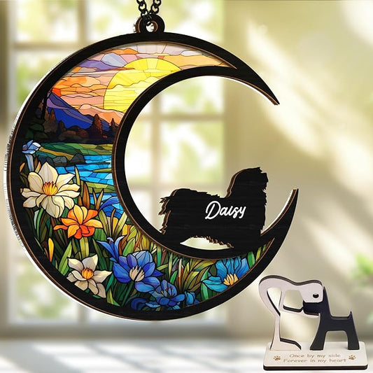 6'' Havanese Dog Memorial Suncatcher Personalized Name Dog Breed Pet Ornament Window Car Hanging Sympathy Gift for Loss of Pet Passed Away Remembrance Gift for Dog Lovers SCD-B11-6-10
