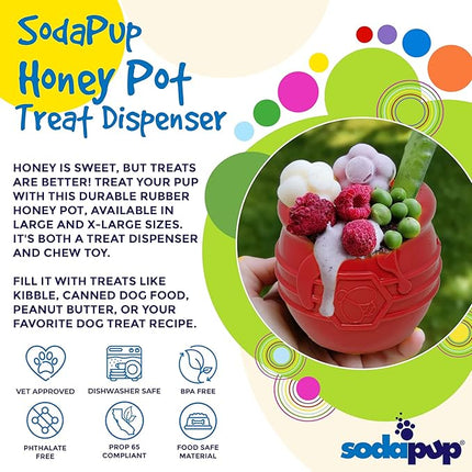 SodaPup Honey Pot – Durable Dog Treat Dispenser & Enrichment Toy Made in USA from Non-Toxic, Pet Safe, Food Safe Natural Rubber Material for Mental Stimulation, Problem Chewing, Calming Nerves, & More