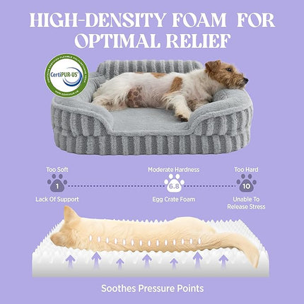 LE SURE Cute Dog Bed for Small Dogs, Orthopedic Waterproof Small Pet Beds with Sides, High Back Non-Slip Bottom and Egg-Crate Foam Puppy Couch Sofa with Washable Removable Cover, Grey