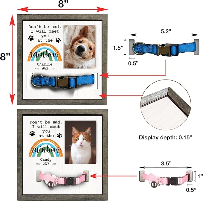 Customized Pet Collar Frame Pet Loss Gifts Rainbow Bridge Memorial Cremation Frame Remembrance Sign Heartfelt Gift Pet Keepsakes Ever Pet Personalized Pet Memorial Gifts Dog Frames Tabletop