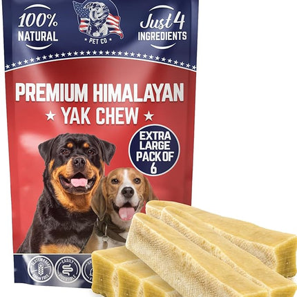 Devil Dog Pet Co. Himalayan Yak Cheese Dog Chews, Extra Large - 6 Pack, 100% Natural & Healthy, Lactose-Free, Long-Lasting Dog Treats, Premium Yak Milk Chew Bones for Dogs