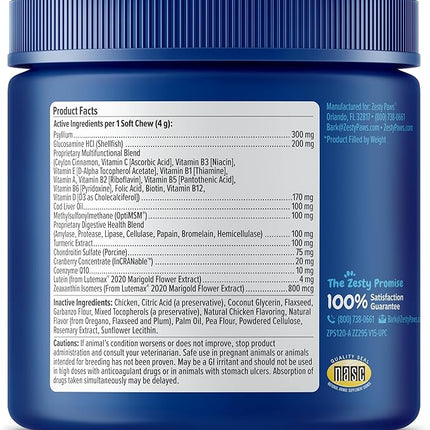 Zesty Paws Senior Dog Multivitamin Treats - Glucosamine for Dogs + Digestive Enzymes & Probiotics - Grain Free Dog Vitamins and Supplements for Skin & Coat + Immune Health Chicken - Advanced - 90ct