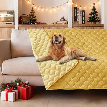 gogobunny 100% Double-Sided Waterproof Dog Bed Cover Pet Blanket Sofa Couch Furniture Protector for Puppy Large Dog Cat, Reversible (52x82 Inch (Pack of 1), Dark Yellow/Light Yellow)