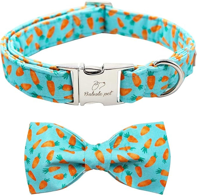 Easter Dog Collar with Bow Tie - Adjustable Easter Carrot Dog Collar Designer Bowtie Collar Metal Buckle Puppy Collars for Small Medium Large Dogs XS
