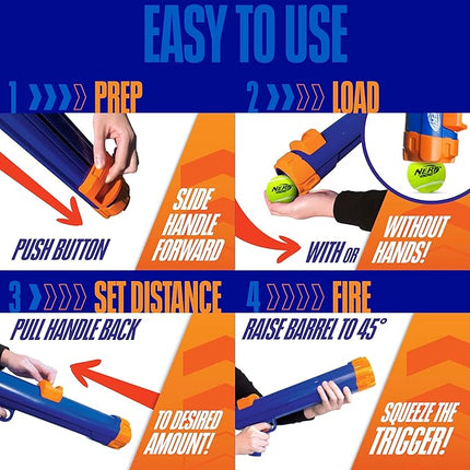Nerf Dog Tennis Ball Blaster Dog Toy Blue/Orange, 16 Inch Compact Blaster with 1 Ball