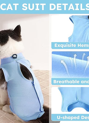 Cat Recovery Suit, Kitten Surgical Bodysuit for Abdominal Wound Anti Licking After Surgery, Pet Surgical Recovery Snugly Suit Cat Spay Recovery Suit Female for Small Male Female Cats Blue L