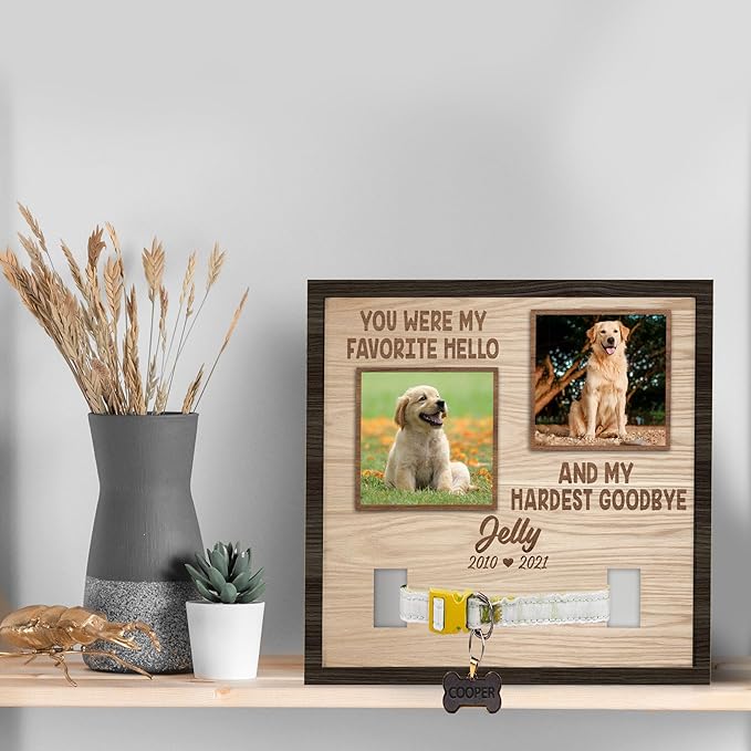 Nazenti Personalized Dog Memorial Picture Frame, Pet Loss Gift, Custom Sympathy Gifts for Loss of Dog, Pet Memorial Frame with Collar Holder, Cat Condolences Gift, Dogs Sign Bereavement Gifts