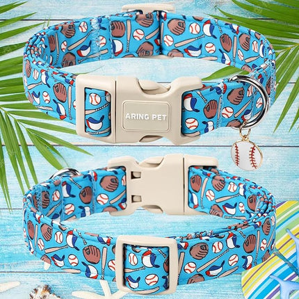 ARING PET Baseball Dog Collar, Cute Summer Blue Pet Collars with Quick Release Buckle for Puppy Small Medium Large Boy Girl Dogs-XS