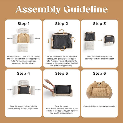 LE SURE Cute Cat Couch for Pets - Fluffy Original Bear Design for Small Dog Bed, Supportive Dog Couch with Removable Washable Cover, Puppy Bed for Small and Medium Dogs, 28inch, Almond