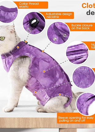 Cat Recovery Suit - Abdominal Wounds Cat Onesie, Cone E-Collar Alternative, Purple S