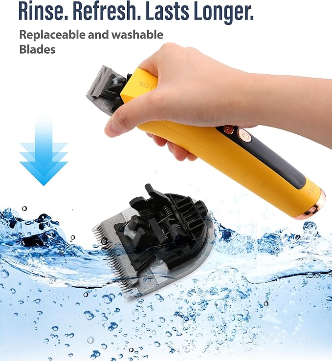 Professional Dog Grooming Clippers with 12H Runtime & Replaceable 440C Blade, 3-Speed Low Noise Electric Dog Shaver for Thick, Matted, Curly Hair, Cordless Clipper for Groomer & Home Use, Yellow