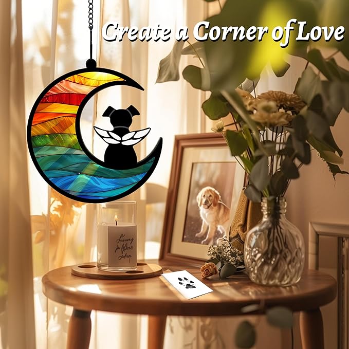 Dog Memorial Gift for Loss of Dog – DIY Angel Memorial Suncatcher & Paw Print Kit for Dogs with Sympathy Card | Pet Memorial Keepsake(Rainbow Bridge)
