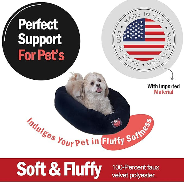 Majestic Pet 24 Inch Micro Velvet Calming Dog Bed Washable – Cozy Soft Round Dog Bed with Spine for Head Support - Fluffy Donut Puppy Mat 24x19x7 (inch) Small – Navy (2025)