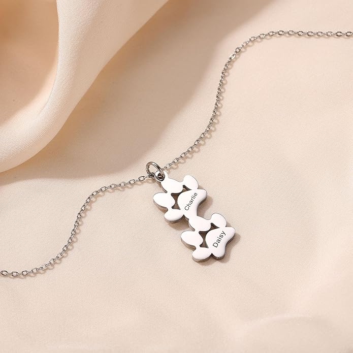MeMeDIY Personalized Paw Print Necklace for Women Engraved Name Dog Paw Necklace Stainless Steel/925 Sterling Silver Paw Necklace Pet Memorial Necklace 1-4 Cat Paw Print Necklace