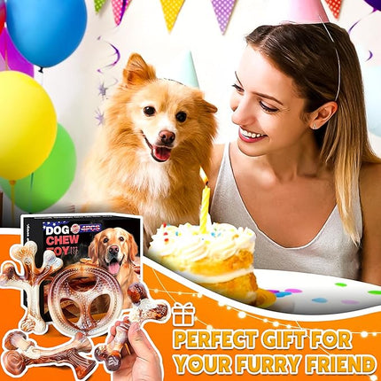 4-Pack Dog Chew Toys for Aggressive Chewers, Indestructible Nylon Bones with Bacon Flavor, Tough Durable Teeth Cleaning Chew Dog Toy for Large Medium Small Breeds