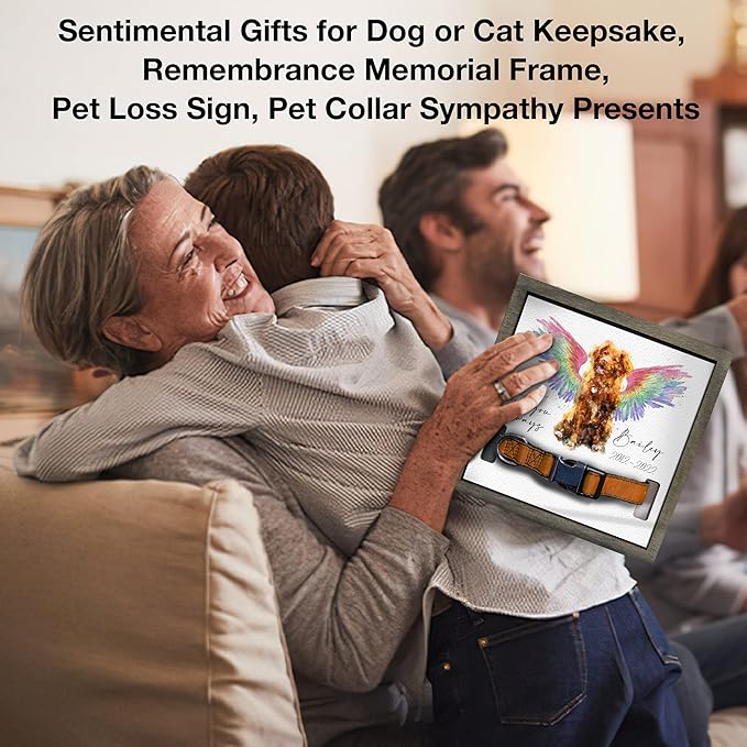 Personalized Pet Memorial Gifts Water Color Dog Angel Wings Picture Frame Pet Loss Gift Dog Custom Cat Picture Collar Frames Heartfelt Sentimental Quote Memorial Plaques Rainbow Bridge Pet