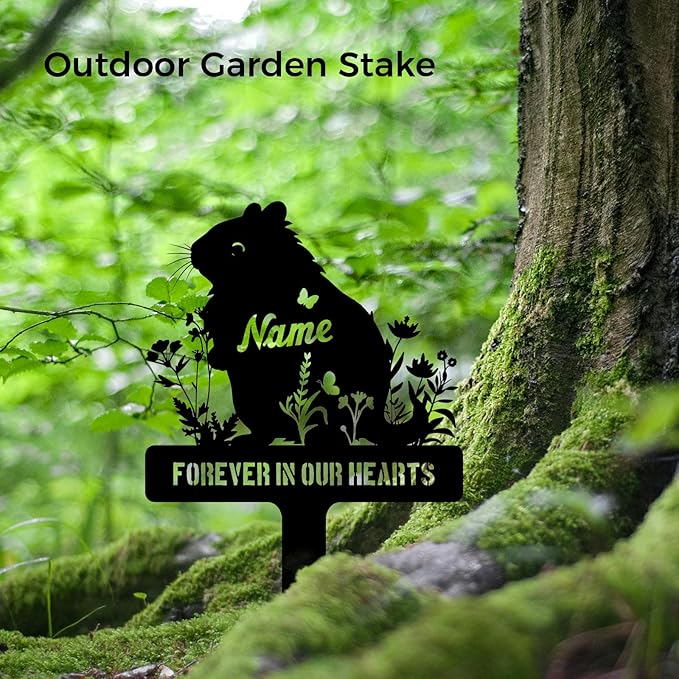 Custom Hamster Grave Stake Metal Memorial Stake for Cemetery or Garden Decoration, Personalized Hamster Remembrance Sympathy Sign Floral Plaque Tombstone Memorials Pet Loss Gifts