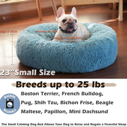Blue Dog Bed for Small Dogs Fluffy Anti-Anxiety,Round Calming Bed for Small Size Pets Washble Snuggle Safe and Soft Puppy Bed Donut Machine Washable