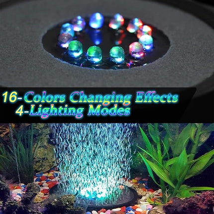 Aquarium Bubble LED Lights RGBW, TOPBRY Remote Controlled Air Stone Disk, with 16 Color Changing, 4 Lighting Effects for Fish Tank Decorations