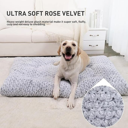 KSIIA Washable Dog Bed Deluxe Plush Dog Crate Beds Comfy Kennel Pad Anti-Slip Pet Sleeping Mat for Large, Jumbo, Medium, Small Dogs Breeds, 53" x 36", Gray