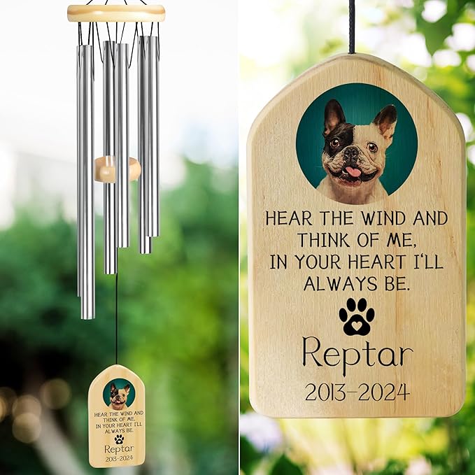 Pet Memorial Gifts, Personalized Pet Memorial Wind Chimes, Pet Loss Gifts, Dog Memorial Gifts for Loss of Dog, Pet Loss Sympathy Gift, Pet Remembrance Gift, in Memory of Pet - Heart I'll Always Be