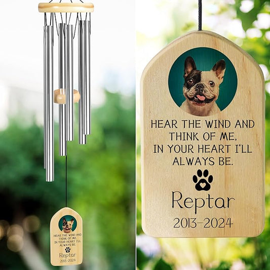 Pet Memorial Gifts, Personalized Pet Memorial Wind Chimes, Pet Loss Gifts, Dog Memorial Gifts for Loss of Dog, Pet Loss Sympathy Gift, Pet Remembrance Gift, in Memory of Pet - Heart I'll Always Be