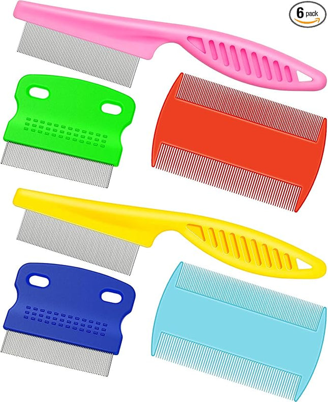 6 Pieces Pet Lice Combs Dog Grooming Flea Cat Tear Stain Comb for Removal Dandruff, Hair Stain, Nit(Pink, Yellow, Dark Blue, Green, Blue, Orange)
