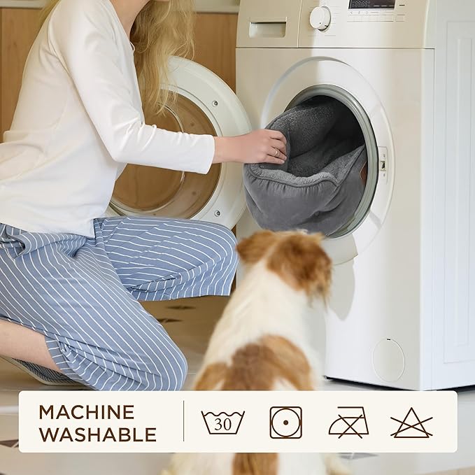 Bedsure Self Warming Cat Bed - Round Cat Beds for Indoor Cats, Washable Pet Bed for Puppy and Kitten with Slip-Resistant Bottom, 20 Inches, Self Warming Grey