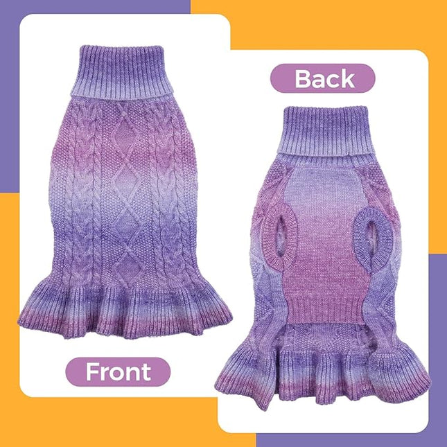 Lelepet Dog Sweater Turtleneck Knitwear Sweatshirt Cable Knit Warm Dress for Small Medium Large Dogs Puppy Fall Clothes, Chihuahua, XS, Purple
