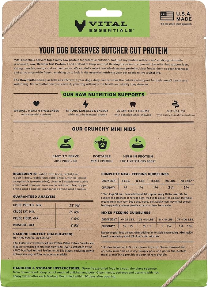 Vital Essentials Freeze-Dried Raw Rabbit Meal or Mixer Dog Food Crunchy Mini Nibs, 5.5 oz