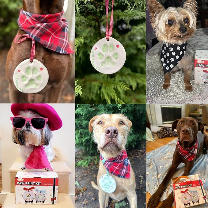 LOOBANI 3packs Dog Paw Print Ornaments Kit,DIY Pet Footprint Memorial Impression Keepsake for Puppy and Cats Owners with Light Clay & Deluxe Tool Set (Dog Paw Ornament Kit-3packs)