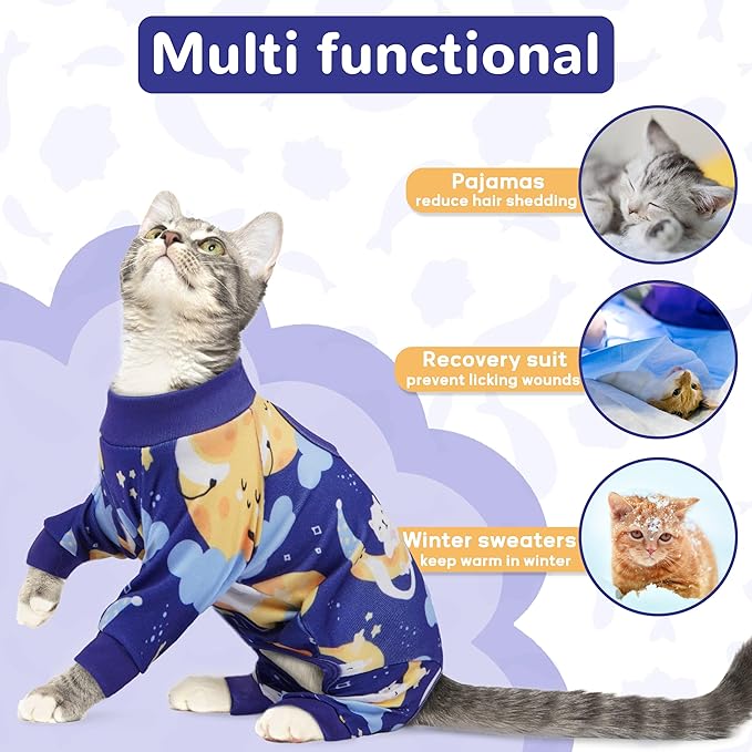PUMYPOREITY Cat Hair Sticky Shirt – Breathable & Lightweight, Reduces Shedding Fur Pajamas, Prevents Licking Wounds After Surgery, Cat Sweaters - Soft & Machine Washable, Blue, M